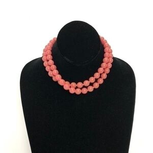 Vintage Watermelon Pink Jade Beaded Necklace